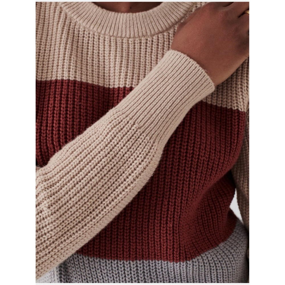 Faherty Women’s Cozy Cotton Crew Color-block Granola Fisherman Sweater Small - Picture 3 of 10
